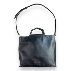 ANNA PAOLA Black Made In Italy Leather Geometric Handle Satchel